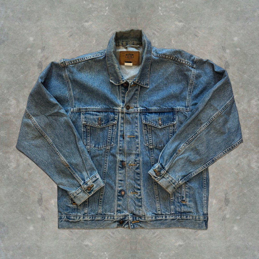 Vintage 90s Denim Jacket Route 66 Mens Medium Blue Trucker Jean Jacket